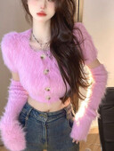 2023-as őszi Faux Fure kötött pulóver irodai női dizájn, hosszú ujjú, alkalmi Bodycon pulóver Y2k Crop felsők Női felsőruházat koreai