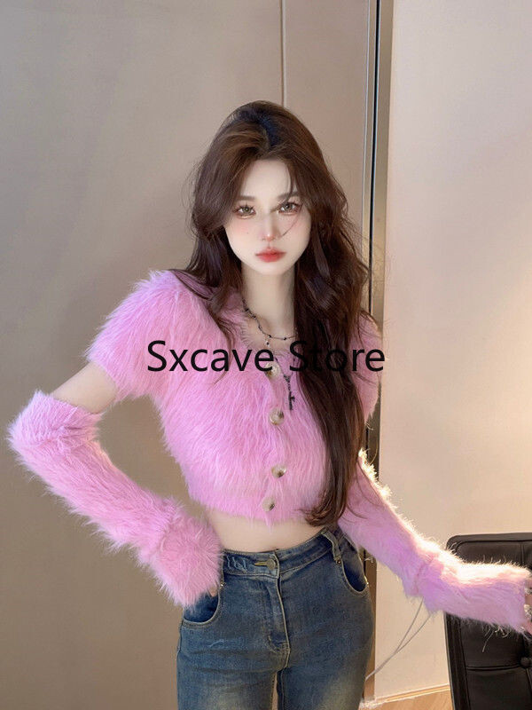 2023-as őszi Faux Fure kötött pulóver irodai női dizájn, hosszú ujjú, alkalmi Bodycon pulóver Y2k Crop felsők Női felsőruházat koreai