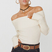 Moteriški seksualūs, nukirpti viršūnės, ištisos valties kaklo rudens pavasario Y2k viršutinė laisvalaikio megztinė moteriška ilgomis rankovėmis stora trikotažas