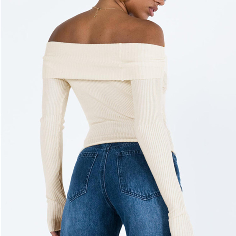 Moteriški seksualūs, nukirpti viršūnės, ištisos valties kaklo rudens pavasario Y2k viršutinė laisvalaikio megztinė moteriška ilgomis rankovėmis stora trikotažas