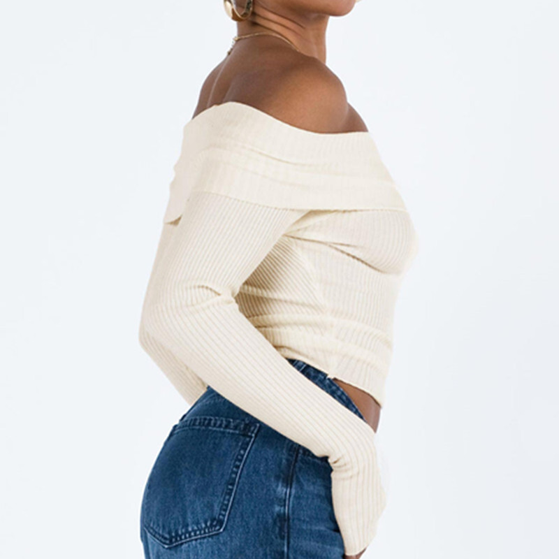 Moteriški seksualūs, nukirpti viršūnės, ištisos valties kaklo rudens pavasario Y2k viršutinė laisvalaikio megztinė moteriška ilgomis rankovėmis stora trikotažas