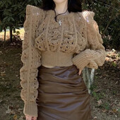 Elegants trikotāžas džemperis sievietēm ar dobām garām piedurknēm, šaurām piedurknēm, elegants, o veida kakla izgriezuma džemperis, vintage ciets, savīti Harajuku apgriezti džemperi