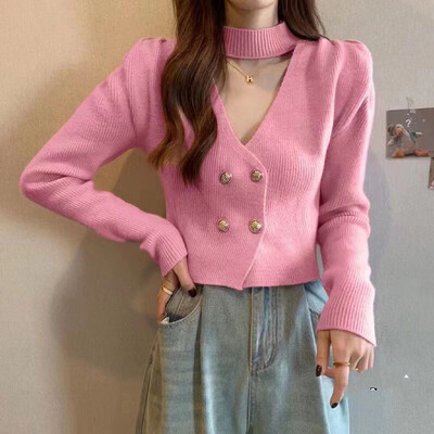 MEXZT apgriezts trikotāžas jaciņš sievietēm Seksīgi melns džemperis ar V kakla izgriezumu Ziemas korejiešu balts džemperis ar garām piedurknēm Trikotāžas izstrādājumi, plāni džemperi