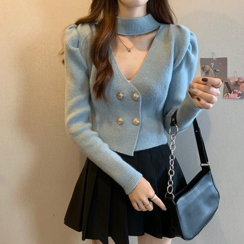 MEXZT apgriezts trikotāžas jaciņš sievietēm Seksīgi melns džemperis ar V kakla izgriezumu Ziemas korejiešu balts džemperis ar garām piedurknēm Trikotāžas izstrādājumi, plāni džemperi