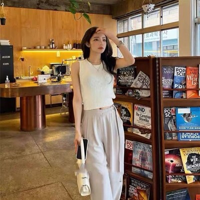 Džemperis Vestes Sieviešu bez muguras Seksīga vasaras kluba stils korejiešu sieviete, stingra, elastīga, ikdienišķa, slaida, vienkārša, adīšana, mājīga