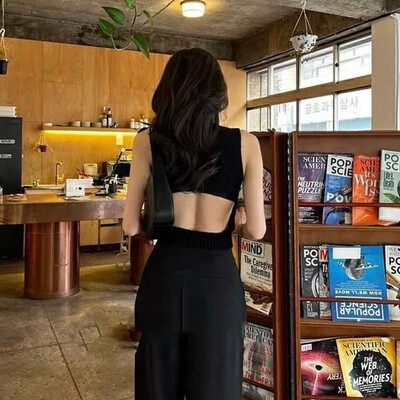 Džemperis Vestes Sieviešu bez muguras Seksīga vasaras kluba stils korejiešu sieviete, stingra, elastīga, ikdienišķa, slaida, vienkārša, adīšana, mājīga