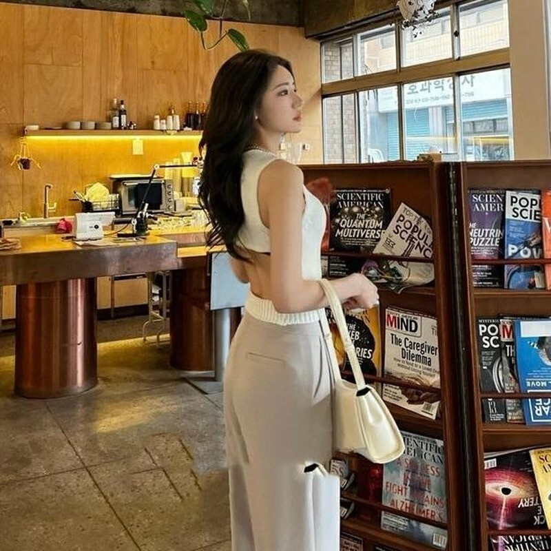 Pulover veste femei fără spate, sexy, stil club de vară, coreeană, solidă, elastică, ocazională, subțire, crop simplă, tricotat confortabil