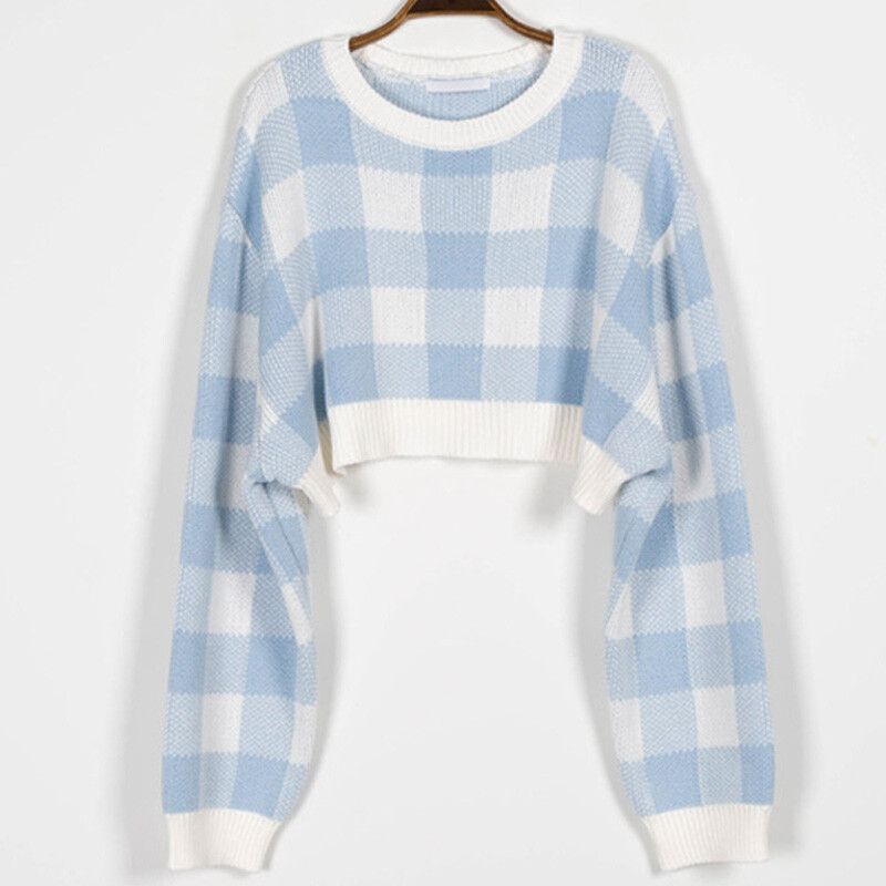 Pulovere de damă, din șah, din tricot, cu mânecă lungă, cu decolteu, în carouri