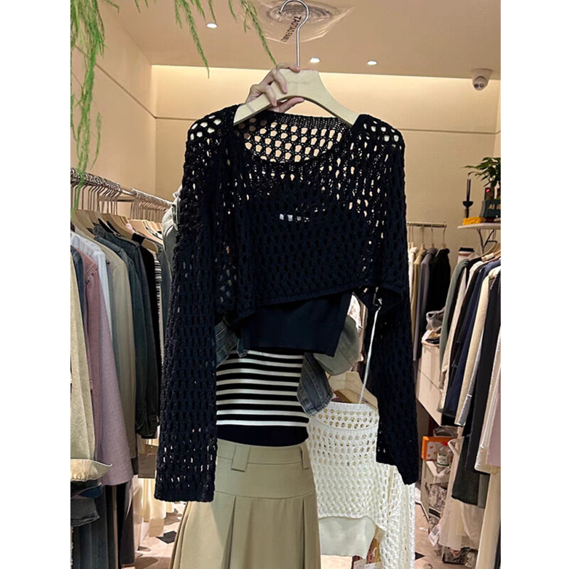 Pointelle Knit Crop džemperis Caurspīdīgi džemperi ar garām piedurknēm sievietēm Pusaudžu Pavasara Vasaras Cover Up 90. gadu Y2K apģērbs