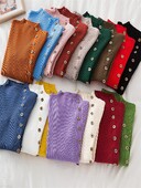 2024 Γυναικεία πουλόβερ πουλόβερ Χακί Casual Φθινοπωρινό Χειμερινό Κουμπί Turtlneck Κομψό πουλόβερ Γυναικείο Slim Knit Top Μαλακό πουλόβερ