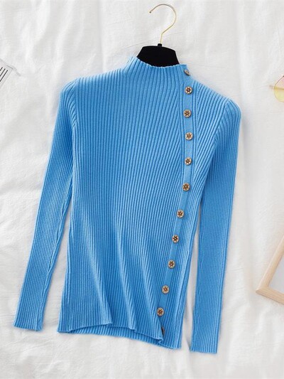 2024 Γυναικεία πουλόβερ πουλόβερ Χακί Casual Φθινοπωρινό Χειμερινό Κουμπί Turtlneck Κομψό πουλόβερ Γυναικείο Slim Knit Top Μαλακό πουλόβερ