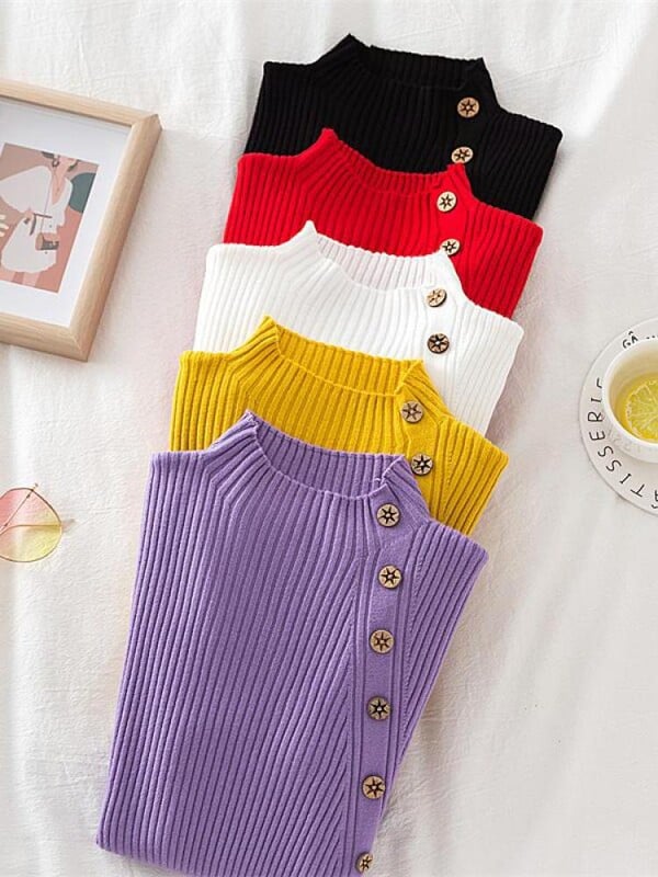 2024 Γυναικεία πουλόβερ πουλόβερ Χακί Casual Φθινοπωρινό Χειμερινό Κουμπί Turtlneck Κομψό πουλόβερ Γυναικείο Slim Knit Top Μαλακό πουλόβερ