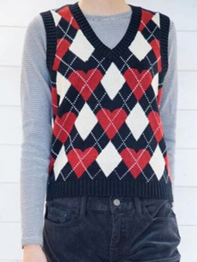 Pleds, trikotāžas, slaids džempera veste sieviešu rudens V kakla izgriezumam bez piedurknēm, mīksta kokvilnas pulovera topi Vintage Preppy Style Y2k Crop Top