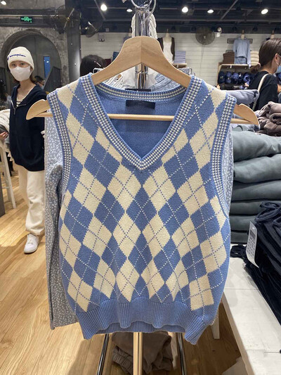 Pleds, trikotāžas, slaids džempera veste sieviešu rudens V kakla izgriezumam bez piedurknēm, mīksta kokvilnas pulovera topi Vintage Preppy Style Y2k Crop Top