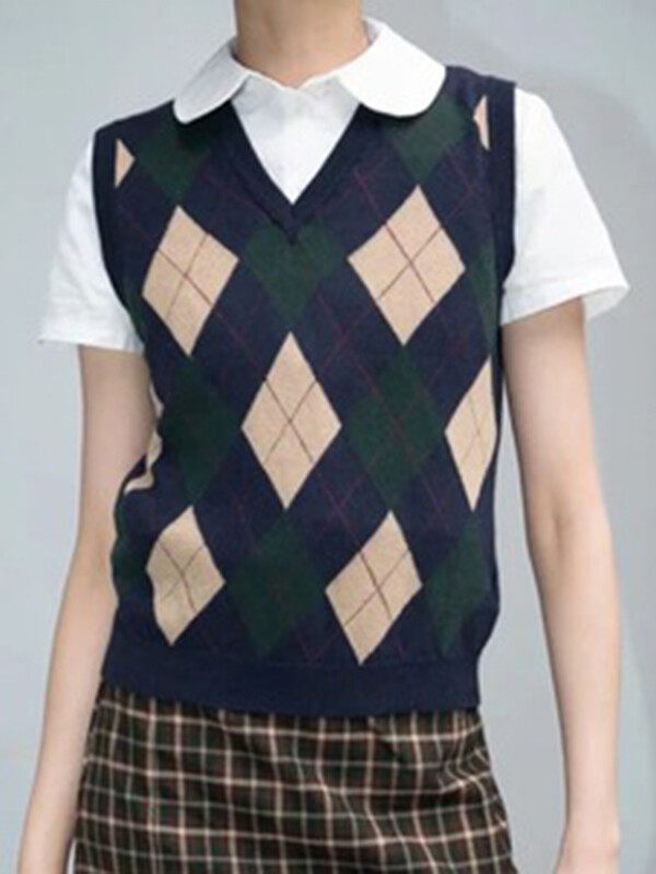 Pleds, trikotāžas, slaids džempera veste sieviešu rudens V kakla izgriezumam bez piedurknēm, mīksta kokvilnas pulovera topi Vintage Preppy Style Y2k Crop Top