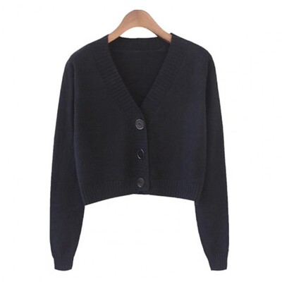 Γυναικείο πουλόβερ σε χρώμα Candy με μακρυμάνικο λαιμόκοψη μονόπλευρη ζακέτα κοντό παλτό Πλεκτό Crop Top Άνοιξη Φθινοπωρινό πουλόβερ