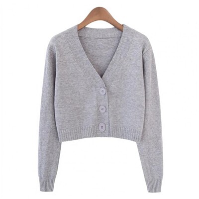 Γυναικείο πουλόβερ σε χρώμα Candy με μακρυμάνικο λαιμόκοψη μονόπλευρη ζακέτα κοντό παλτό Πλεκτό Crop Top Άνοιξη Φθινοπωρινό πουλόβερ