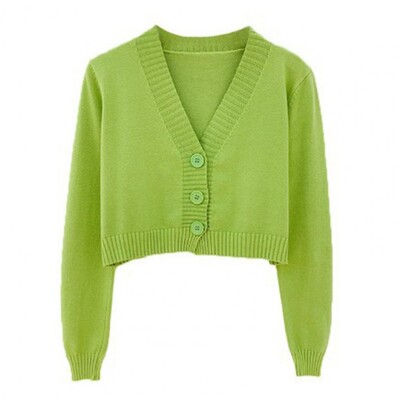 Γυναικείο πουλόβερ σε χρώμα Candy με μακρυμάνικο λαιμόκοψη μονόπλευρη ζακέτα κοντό παλτό Πλεκτό Crop Top Άνοιξη Φθινοπωρινό πουλόβερ