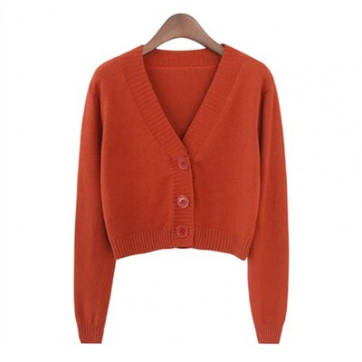 Γυναικείο πουλόβερ σε χρώμα Candy με μακρυμάνικο λαιμόκοψη μονόπλευρη ζακέτα κοντό παλτό Πλεκτό Crop Top Άνοιξη Φθινοπωρινό πουλόβερ