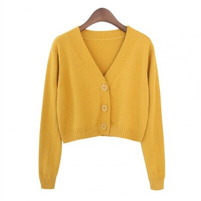 Γυναικείο πουλόβερ σε χρώμα Candy με μακρυμάνικο λαιμόκοψη μονόπλευρη ζακέτα κοντό παλτό Πλεκτό Crop Top Άνοιξη Φθινοπωρινό πουλόβερ