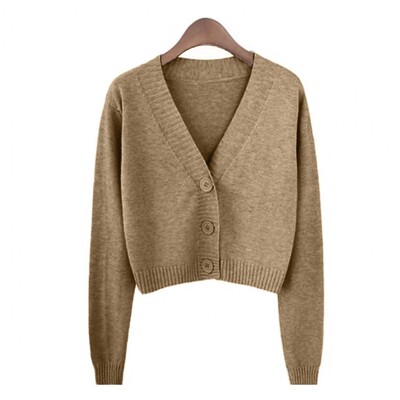 Γυναικείο πουλόβερ σε χρώμα Candy με μακρυμάνικο λαιμόκοψη μονόπλευρη ζακέτα κοντό παλτό Πλεκτό Crop Top Άνοιξη Φθινοπωρινό πουλόβερ