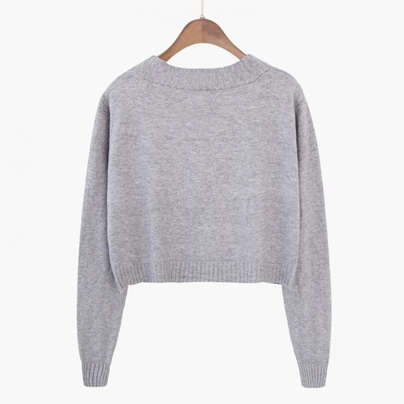 Γυναικείο πουλόβερ σε χρώμα Candy με μακρυμάνικο λαιμόκοψη μονόπλευρη ζακέτα κοντό παλτό Πλεκτό Crop Top Άνοιξη Φθινοπωρινό πουλόβερ