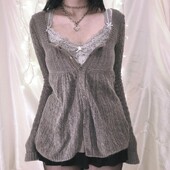 20. gadu estētiskais Kawaii trikotāžas T-krekls Sieviešu apģērbs Koķete Grunge Y2K 00. gadu retro džemperis ar vienrindu garām piedurknēm jaciņa