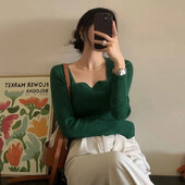 Pleteni puloveri Ženski vintage jednobojni džemperi Jesen Zima Korejski elegantni uski pleteni predmeti s četvrtastim ovratnikom Raznobojni džemperi Novo