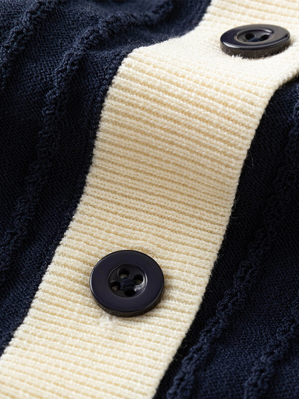 Cardigan tricotat FSLE în stil colegiu, cu guler polo, pentru femei, tricotaje, vară, 2024, nou, negru, casual, 24FS12115