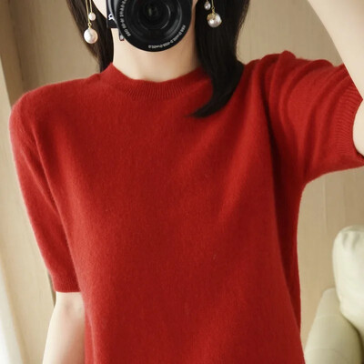 2024 Pulovere de femeie, primăvară, vară, cu mâneci scurte, tricotate, cu gâtul O, pulover slim, cămăși cu fundul, tricotaje de modă coreeană