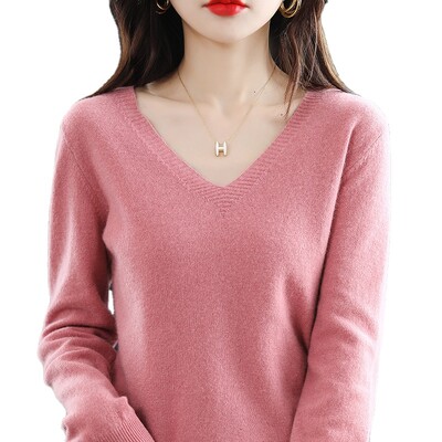 Sieviešu džemperis pavasara rudens trikotāžas džemperi V-veida kakla izgriezumā Slim Fit apakšā krekli Solid soft trikotāža Džemperi Pamata džemperi 2023