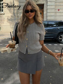 Ikdienas vienrindas trikotāžas sieviešu jakas ar O veida kakla izgriezumu, īsām piedurknēm, 2024. gada rudens, jauni topi, sieviešu trikotāžas izstrādājumi