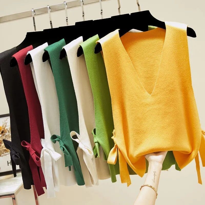 Primăvară și toamnă, vestă de tricotaje pentru femei, ediție coreeană, pulover, maiou purtând maieu de damă lejer și elegant