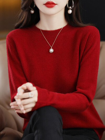 Jesen Zima Ženska odjeća Pulover Nova moda Pulover od 100% merino vune Topovi od kašmira Osnovna pletenina s O-izrezom dugih rukava
