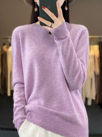 Jesen Zima Ženska odjeća Pulover Nova moda Pulover od 100% merino vune Topovi od kašmira Osnovna pletenina s O-izrezom dugih rukava