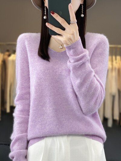 Pulover od 100% merino vune Kašmir pulover Ženska pletenina V-izrez dugih rukava Jesen Zima Moda Osnovna gornja odjeća