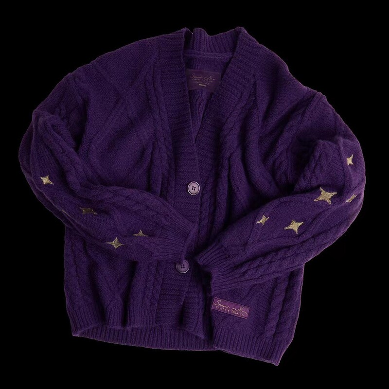 Cardigan tricotat vintage Y2k pentru femei Harajuku Star Pulovere calde Brodate Violet Manecă lungă lejeră Tricoturi Topuri pentru femei