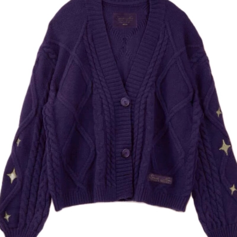 Cardigan tricotat vintage Y2k pentru femei Harajuku Star Pulovere calde Brodate Violet Manecă lungă lejeră Tricoturi Topuri pentru femei
