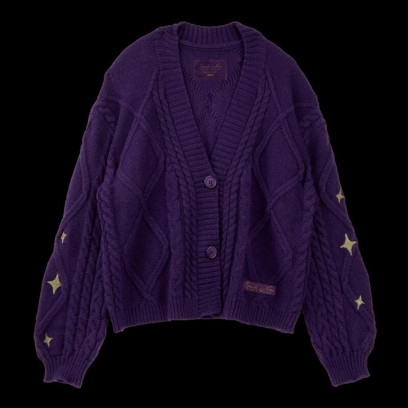 Cardigan tricotat vintage Y2k pentru femei Harajuku Star Pulovere calde Brodate Violet Manecă lungă lejeră Tricoturi Topuri pentru femei