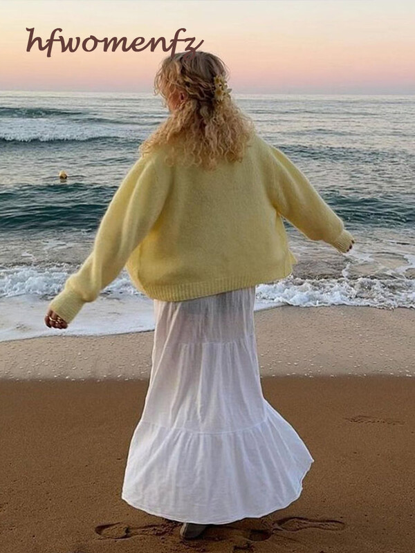 Modes trikotāžas jaka sieviešu ikdienas, brīvs O veida kakla džemperis ar garām piedurknēm, 2024. gada rudens dāmu, jauns trikotāžas apģērbs