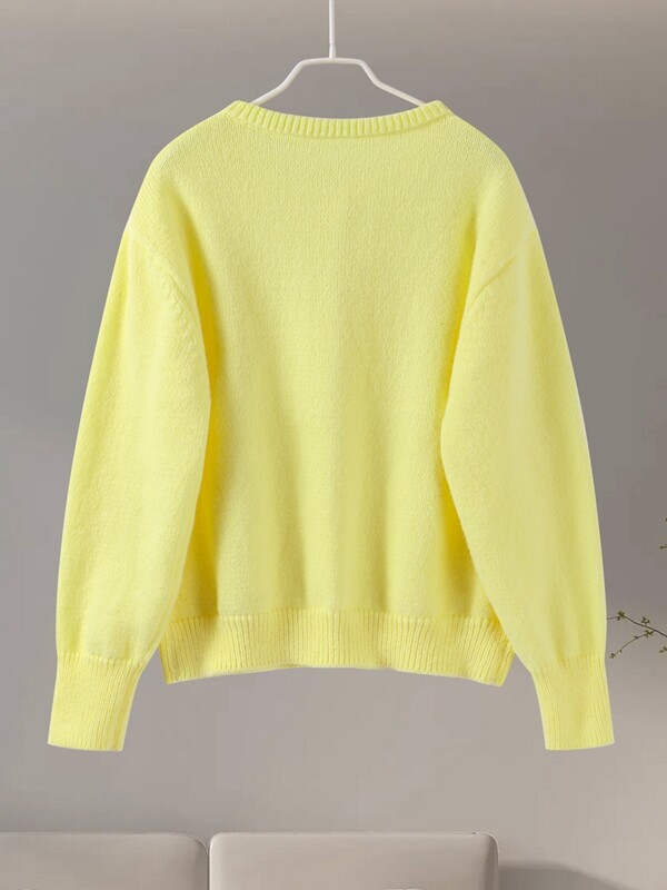 Modes trikotāžas jaka sieviešu ikdienas, brīvs O veida kakla džemperis ar garām piedurknēm, 2024. gada rudens dāmu, jauns trikotāžas apģērbs