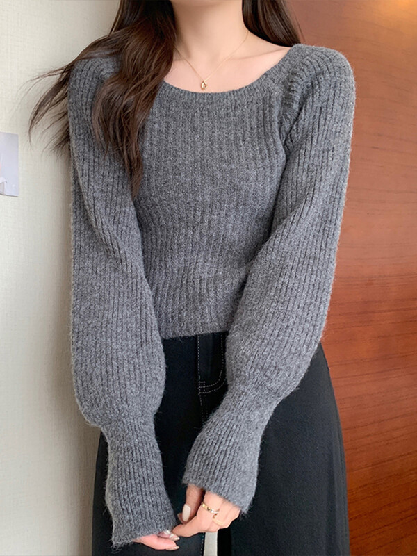 Jesen Zima Široki ženski džemperi Ležerni mekani puloveri s dugim puf rukavima Džemperi Pletiva Osnovni pulover za žene Top