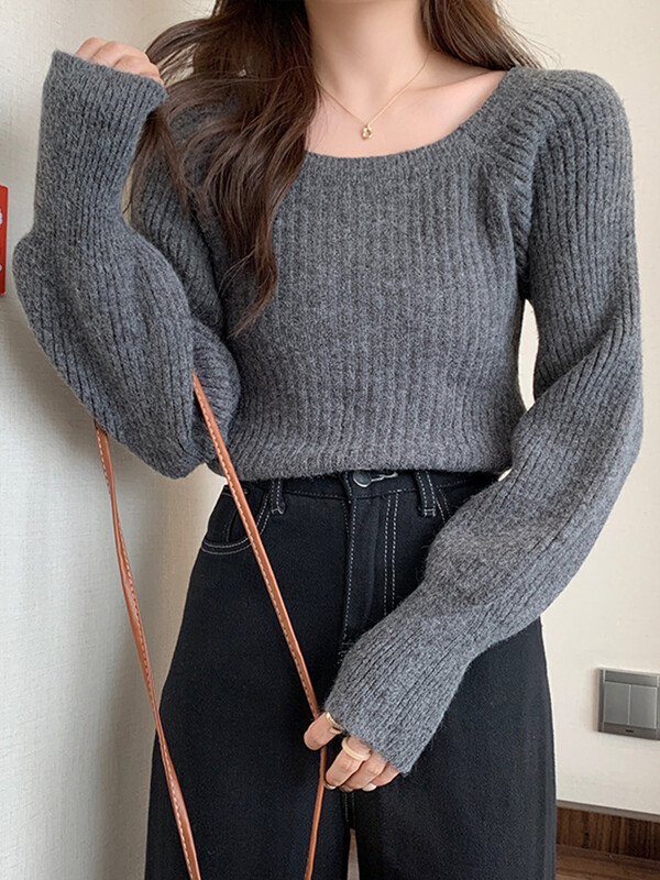 Jesen Zima Široki ženski džemperi Ležerni mekani puloveri s dugim puf rukavima Džemperi Pletiva Osnovni pulover za žene Top