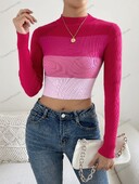 Akciós 2024 tavaszi női Crop Colorblock garbó bordás hosszú ujjú pulóver női kötöttáru pulóverek pulóverek