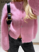 Ležerni pleteni džemper od mohera Ženski pulover slatkog O izreza Jednokopni džemperi dugih rukava Elegantna pletena odjeća za jesen 2024.