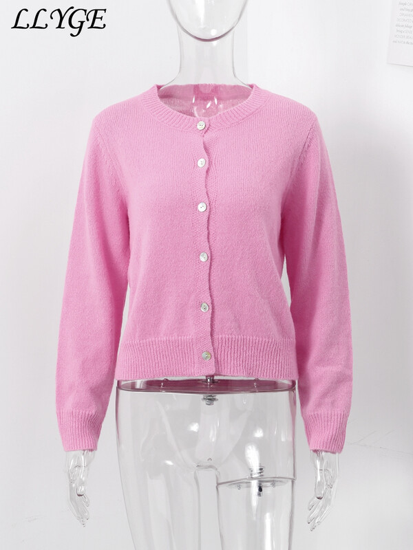 Ležerni pleteni džemper od mohera Ženski pulover slatkog O izreza Jednokopni džemperi dugih rukava Elegantna pletena odjeća za jesen 2024.