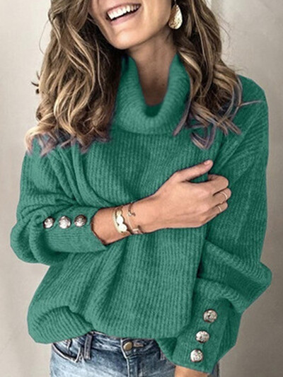 Pulover cu gât înalt, ocazional, solid, Tricotaj supradimensionat, largi, clasic, de bază, versatil, pulovere elastice, toamnă, iarnă