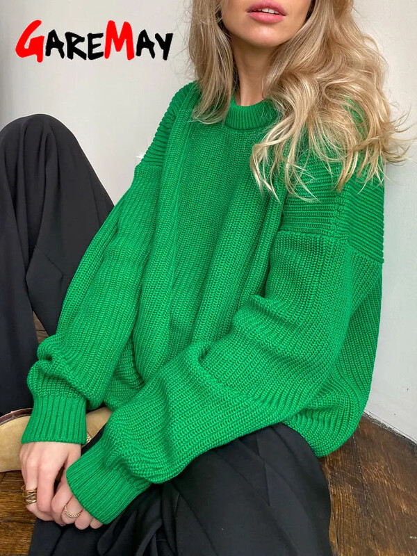 Tricotaj de damă Pulovere de bază, caldă, vintage, verde, tricotat, supradimensionat, gros, largi, alb, pulover pentru femei 2024