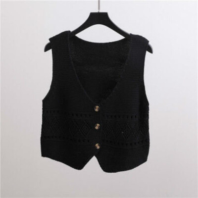 Pavasara rudens jaunums ar V kakla izgriezumu, sieviešu džempera veste bez piedurknēm, brīvi adīti sieviešu īsie trikotāžas izstrādājumi