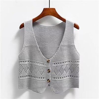 Pavasara rudens jaunums ar V kakla izgriezumu, sieviešu džempera veste bez piedurknēm, brīvi adīti sieviešu īsie trikotāžas izstrādājumi